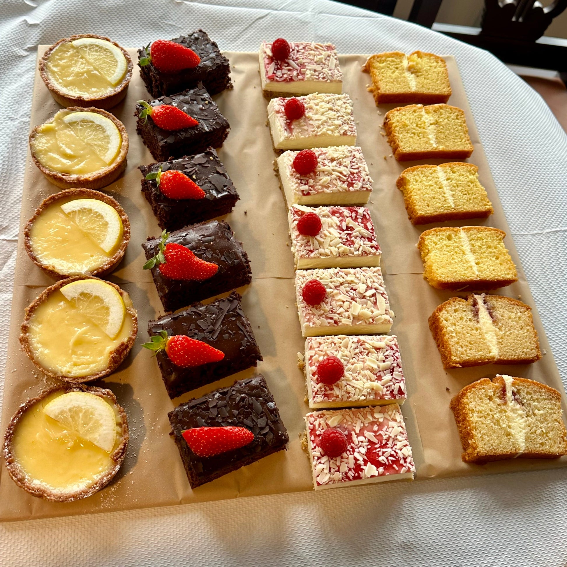 Lemon tarts, chocolate cakes, cheesecakes, sponge cakes